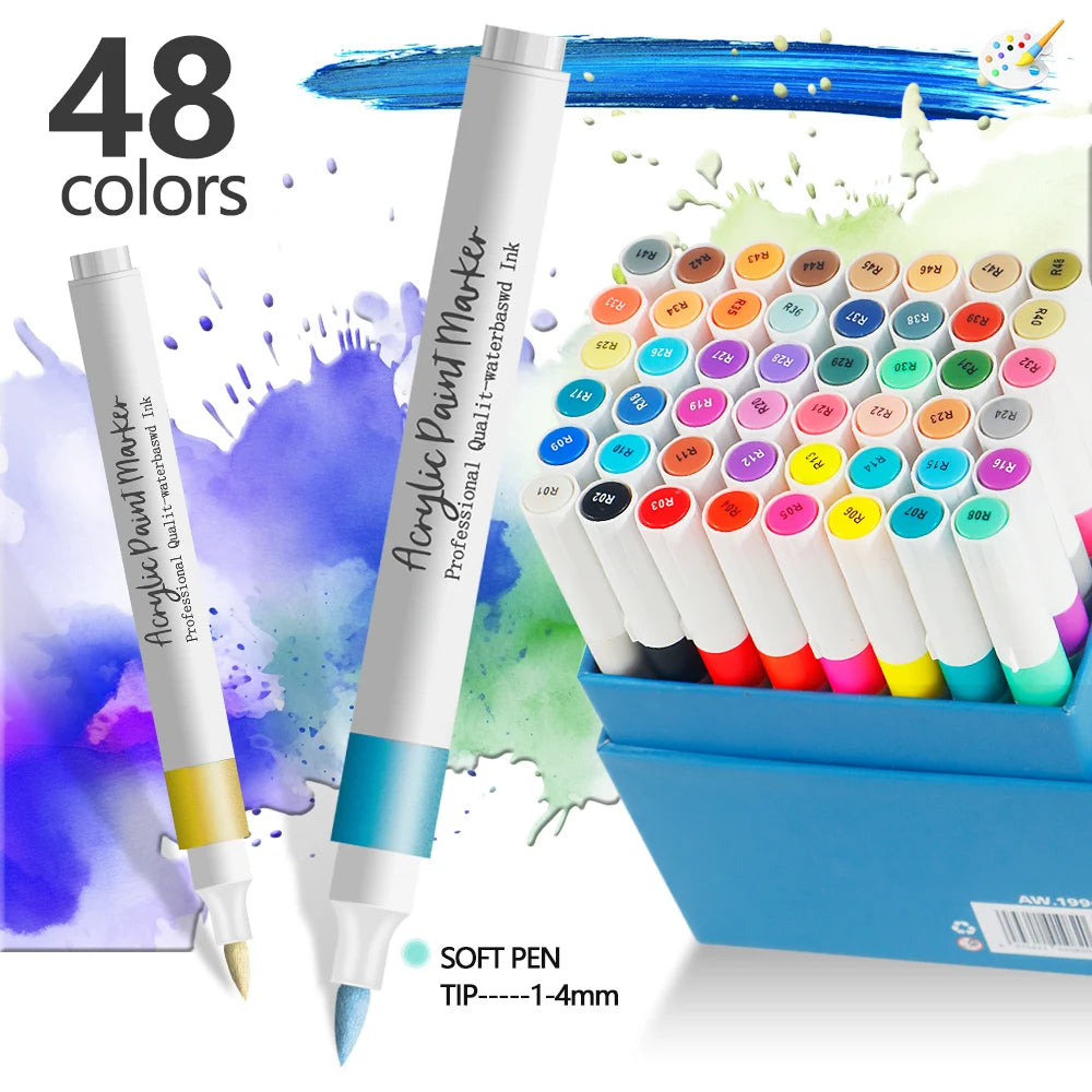 12/24 Colors Soft Headed Different Color Acrylic Marker Pen, Color Art Graffiti Pen, Waterproof, Opaque, Water-Based Soft Headed
