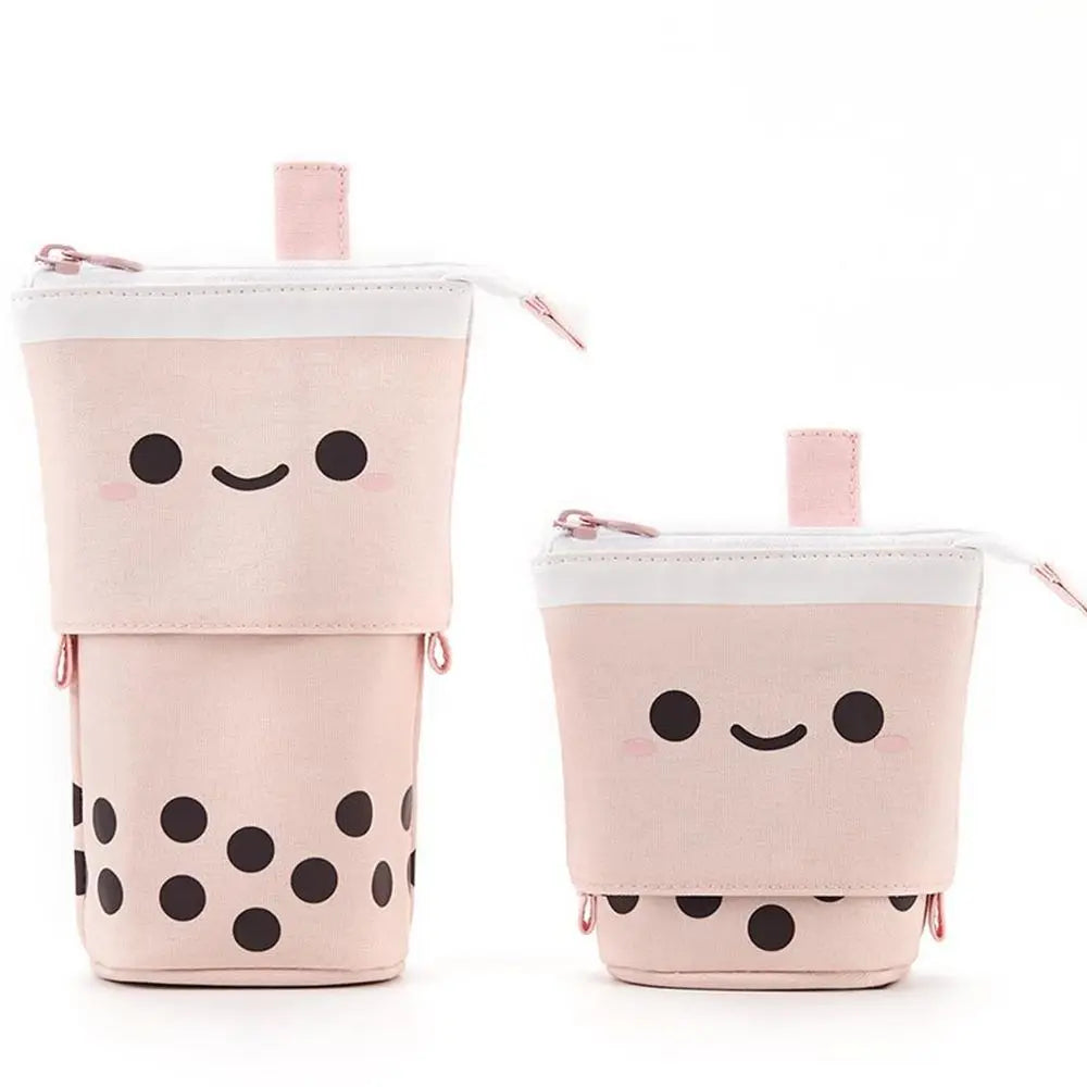 Cute Retractable Boba Milk Tea Pencil Case Organizer - Pink (1Pc)
