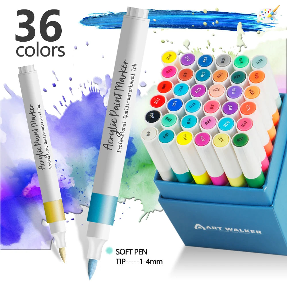 12/24 Colors Soft Headed Different Color Acrylic Marker Pen, Color Art Graffiti Pen, Waterproof, Opaque, Water-Based Soft Headed