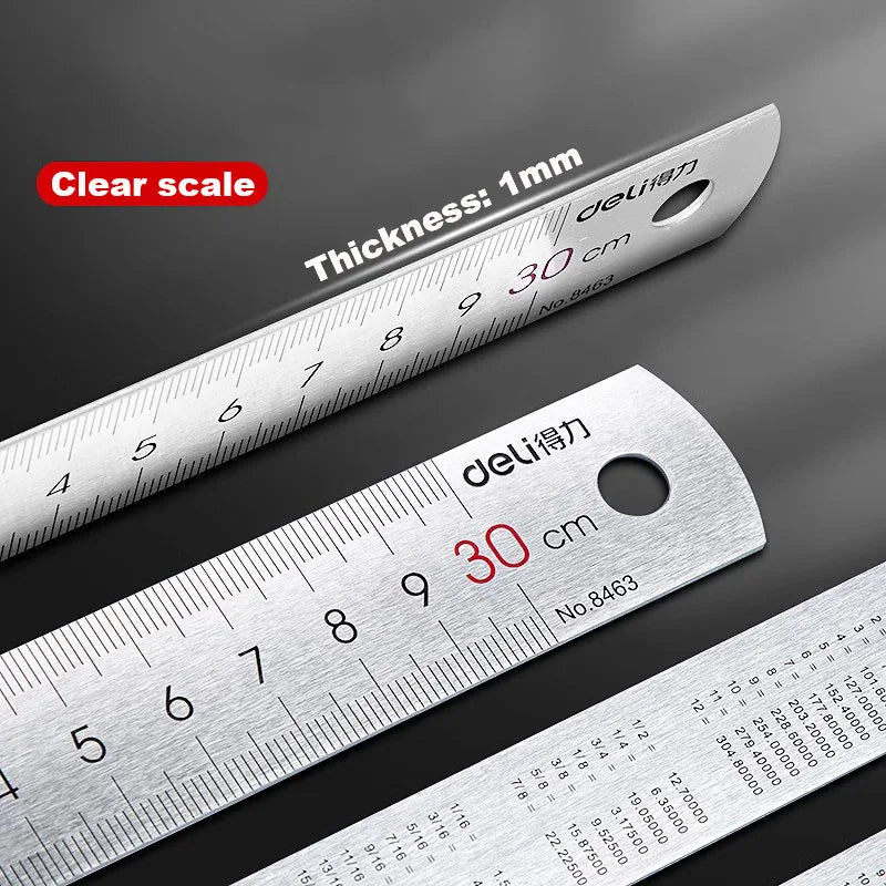 Deli Stainless Steel Ruler 15/20/30cm Metal Straight Ruler for Home