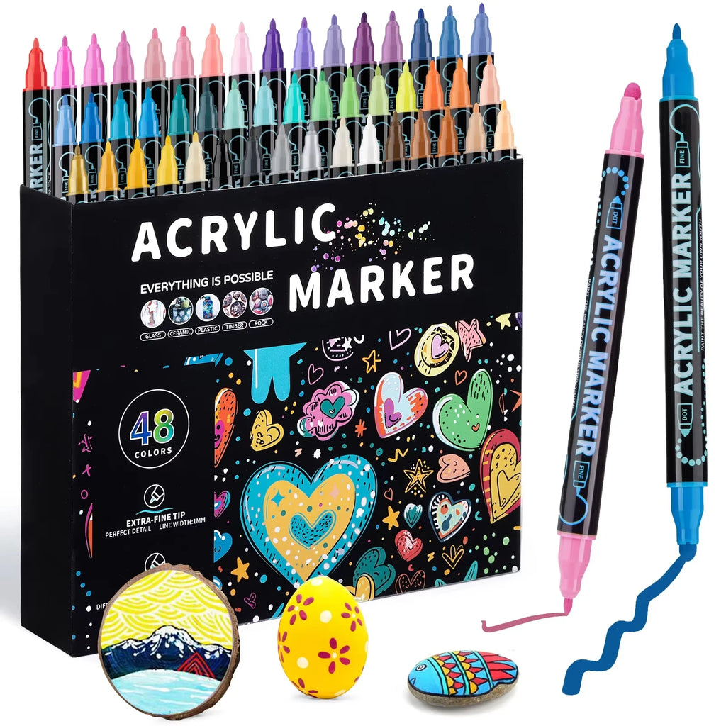 AngelMark Acrylic Marker Pen Double Headed Waterproof Art Painting Supplies School Stationary Graffiti Drawing12-72Colors
