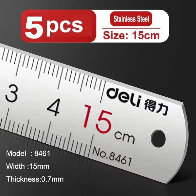 Deli Stainless Steel Ruler 15/20/30cm Metal Straight Ruler for Home School Precision Measuring Drawing Tool Supplies 1/2/5pcs