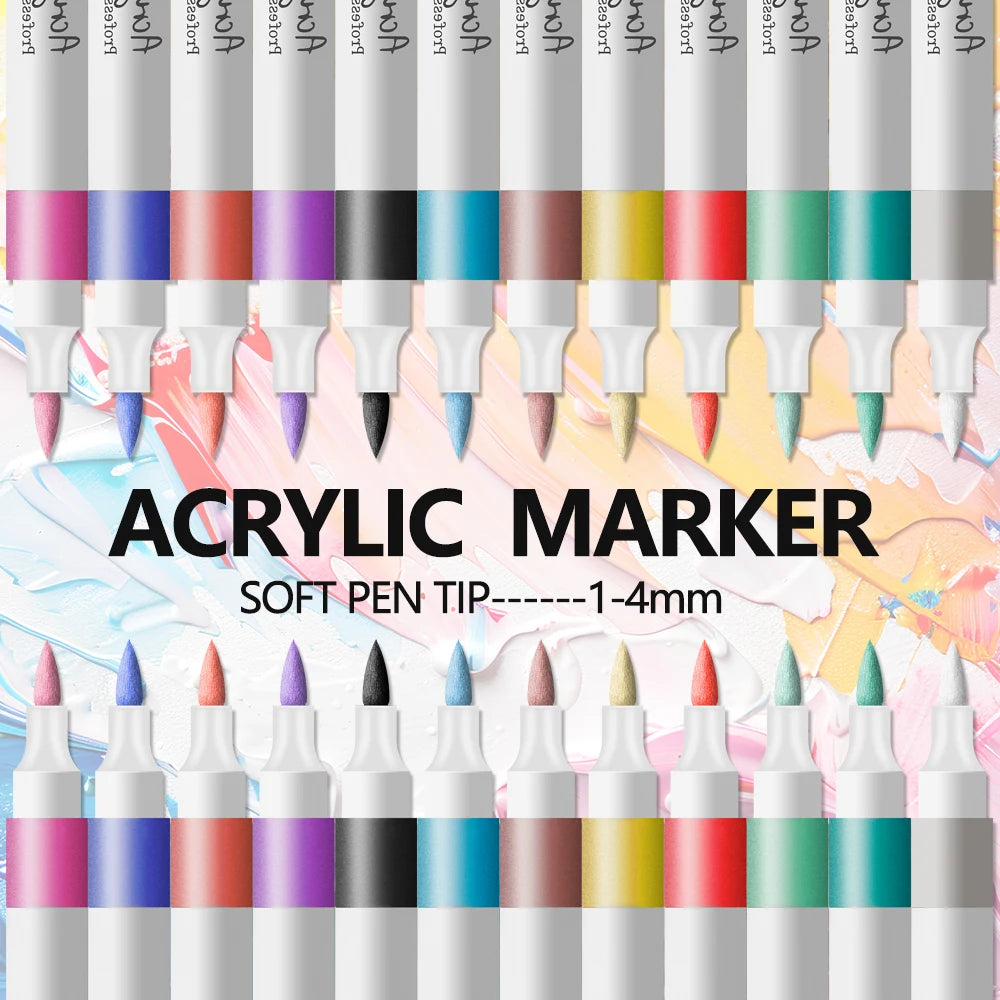 12/24 Colors Soft Headed Different Color Acrylic Marker Pen, Color Art Graffiti Pen, Waterproof, Opaque, Water-Based Soft Headed