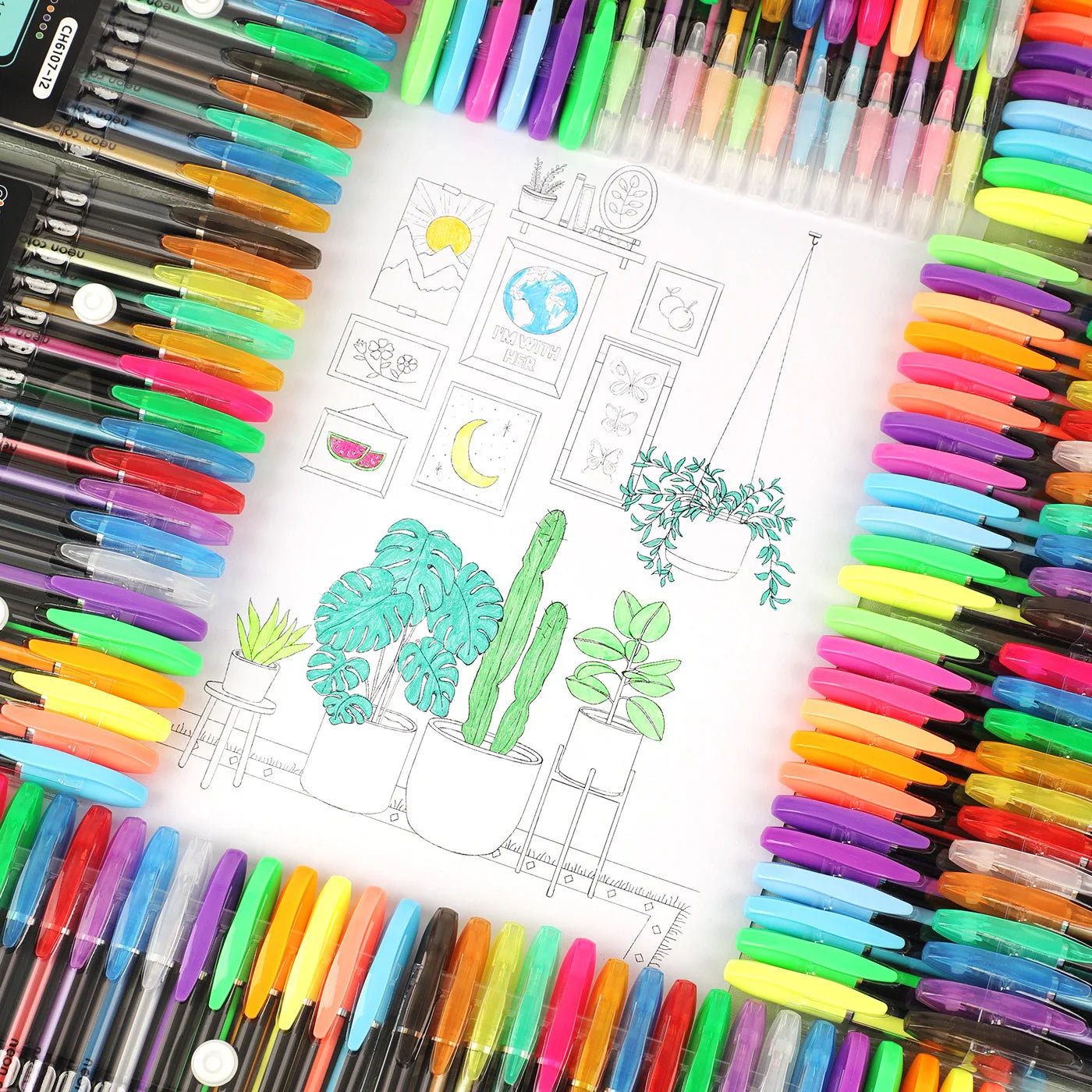 12-60Pcs Metallic Glitter Colors Gel Pens & Pen Refills For School Office Adult Coloring Book Journals Drawing Art Markers