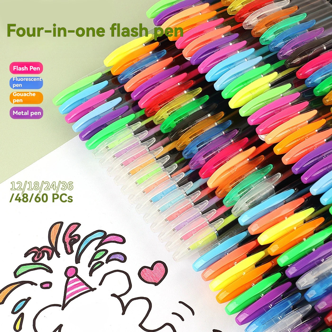 12-60Pcs Metallic Glitter Colors Gel Pens & Pen Refills For School Office Adult Coloring Book Journals Drawing Art Markers