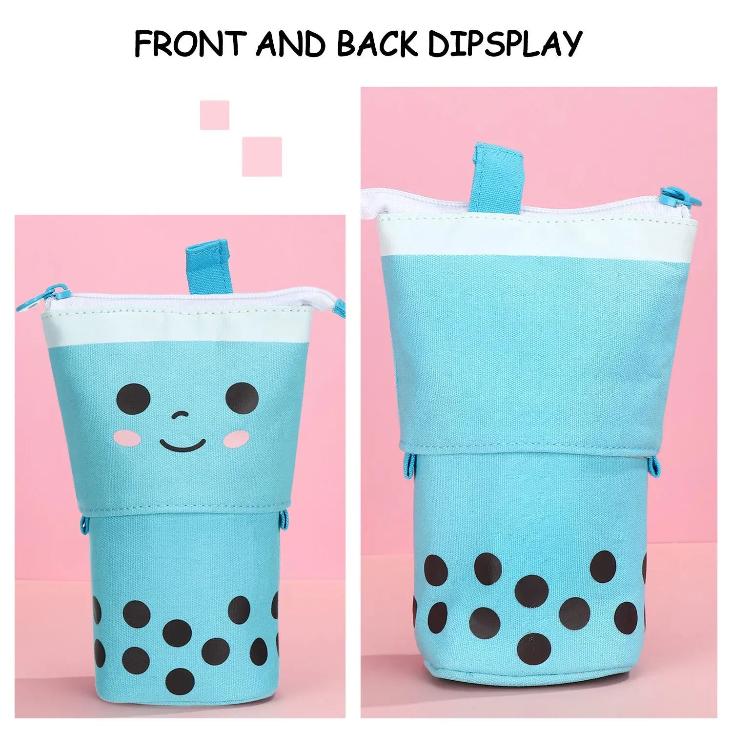 Cute Retractable Boba Milk Tea Pencil Case Organizer - Pink (1Pc)