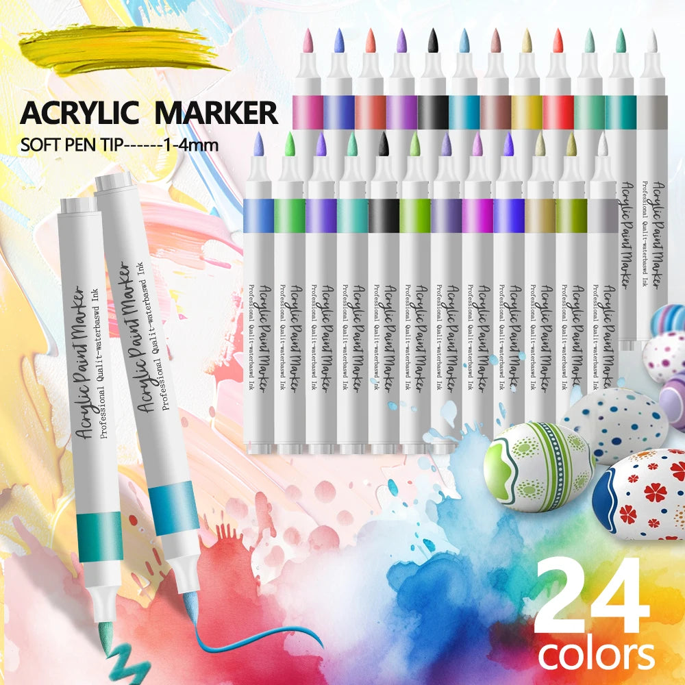 12/24 Colors Soft Headed Different Color Acrylic Marker Pen, Color Art Graffiti Pen, Waterproof, Opaque, Water-Based Soft Headed