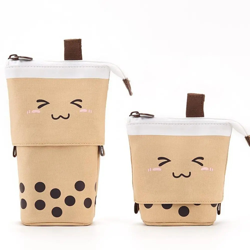 Cute Retractable Boba Milk Tea Pencil Case Organizer - Pink (1Pc)