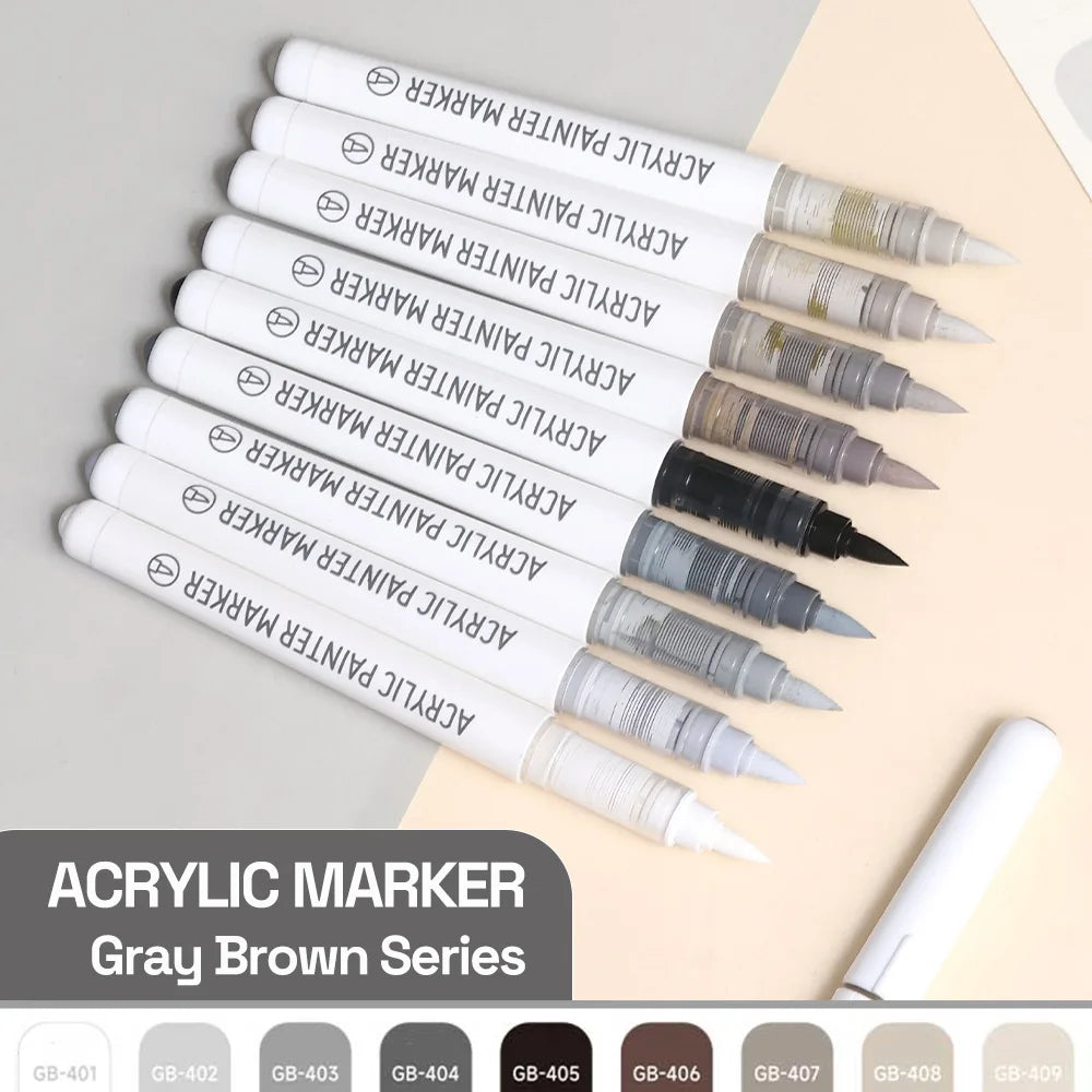 Automatic Ink Control Acrylic Paint Markers, 9 pcs Brush Tip Acrylic Paint Pens set with 7 professional color series