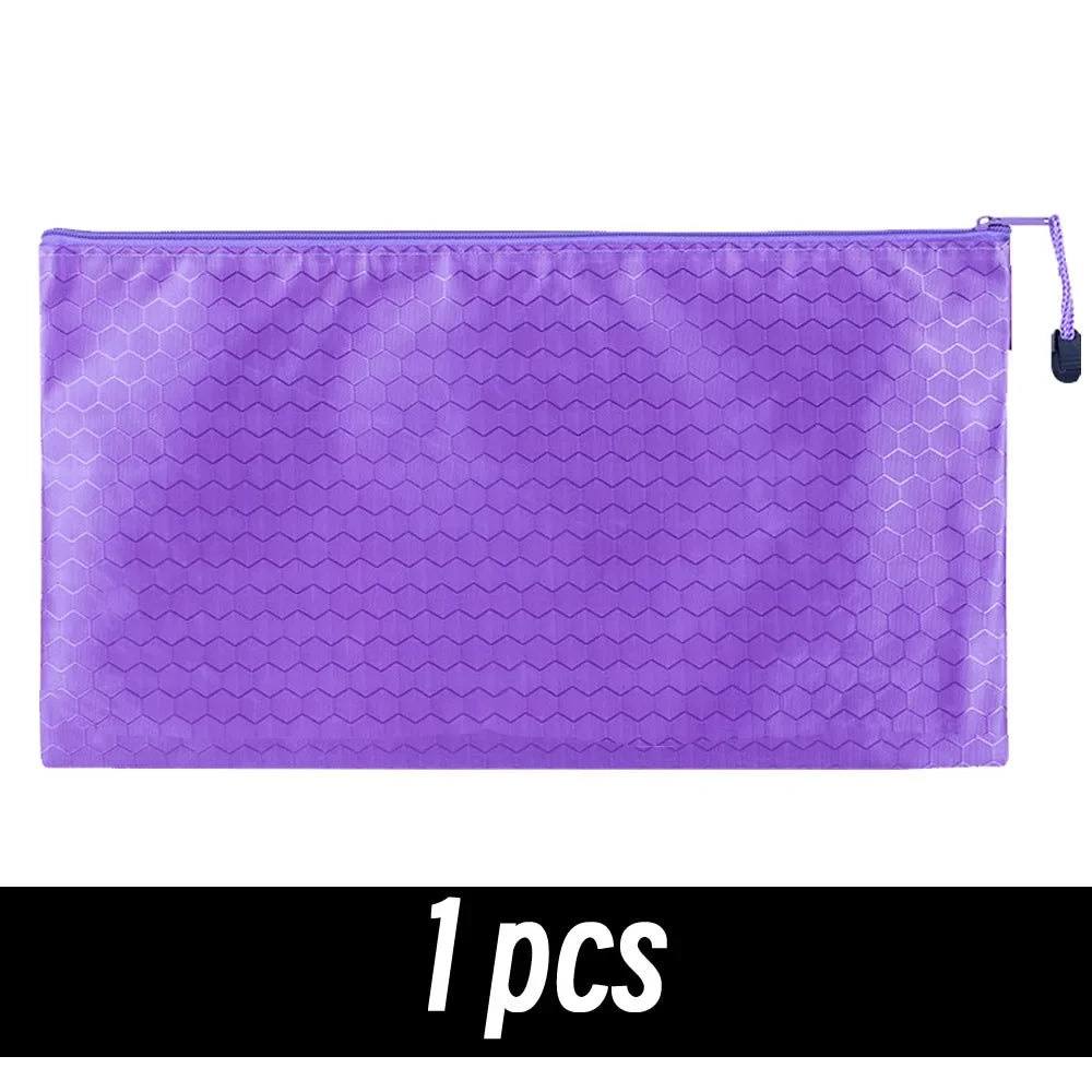 8 Colors Black Grid Pencil Bag Zipper Pouch Bill File Bag Makeup Small Pencil Case Waterproof Office Supplies Travel Accessories