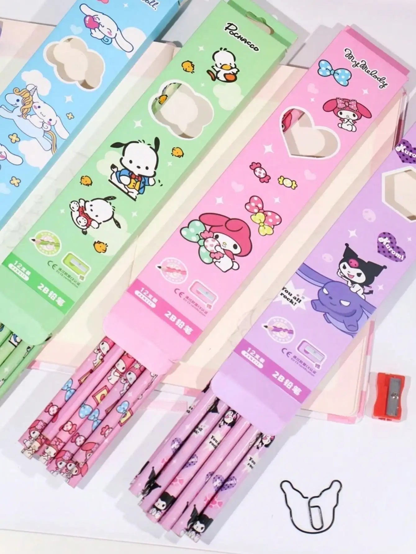 12/36Pcs/set  Pencil with eraser Melody Kuromi Cinnamoroll HB Black Write Draw Pencils Primary Stationery