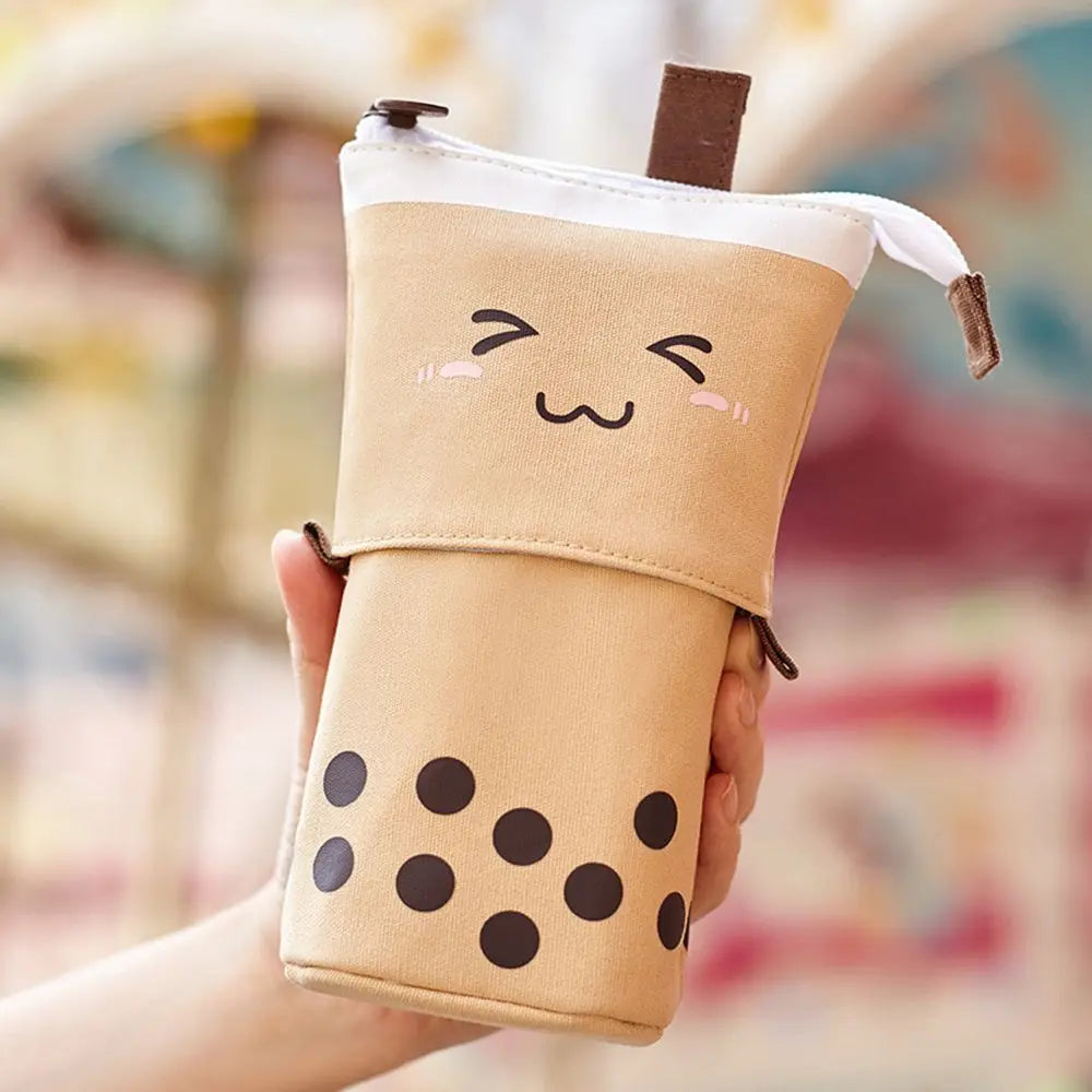 Cute Retractable Boba Milk Tea Pencil Case Organizer - Pink (1Pc)