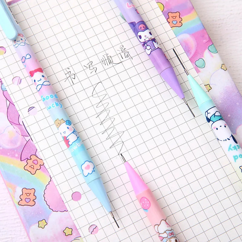 Sanrio Cartoon Mechanical Pencil 12pcs Kuromi Melody Pochacco Movable Pen  Primary School Student Stationery 0.5 Black