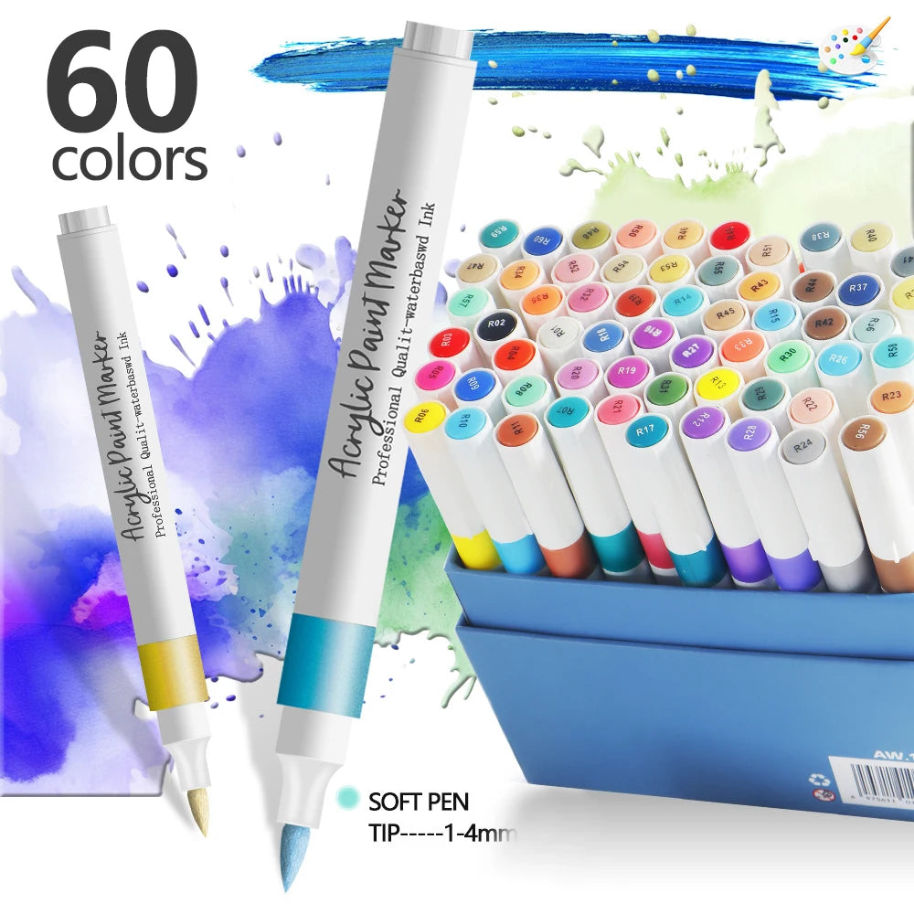 12/24 Colors Soft Headed Different Color Acrylic Marker Pen, Color Art Graffiti Pen, Waterproof, Opaque, Water-Based Soft Headed