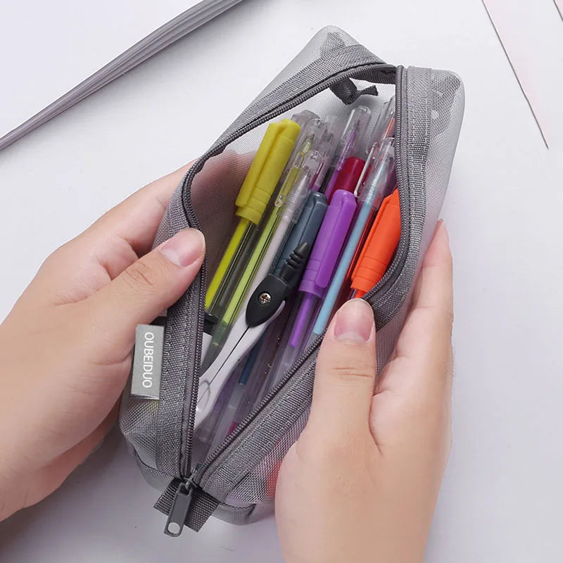 Mesh Pencil Case Transparent Pens Pouch Cute Simple Aesthetic Bag