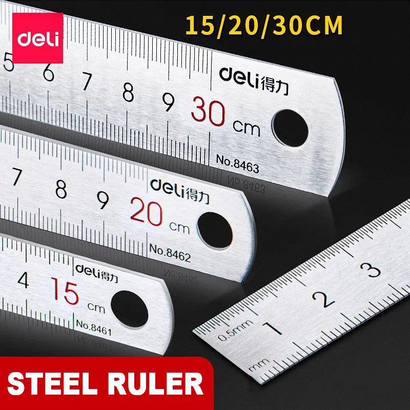 Deli Stainless Steel Ruler 15/20/30cm Metal Straight Ruler for Home