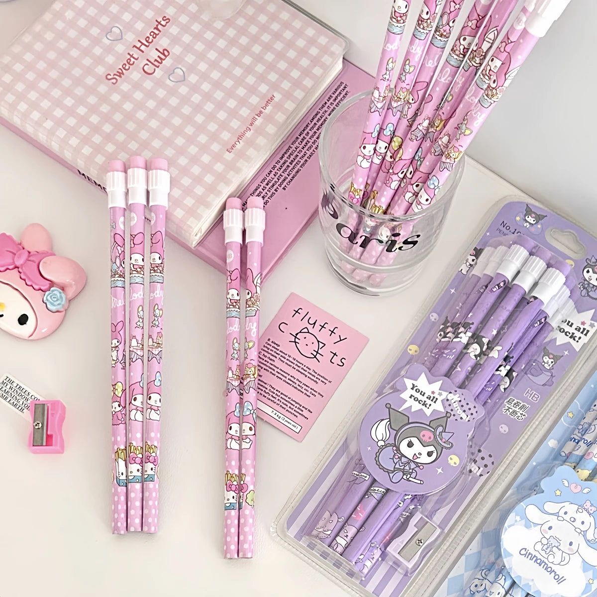 Sanrio 12Pc Kawaii HB Pencil Set – Kuromi, Cinnamoroll & Box for Writing