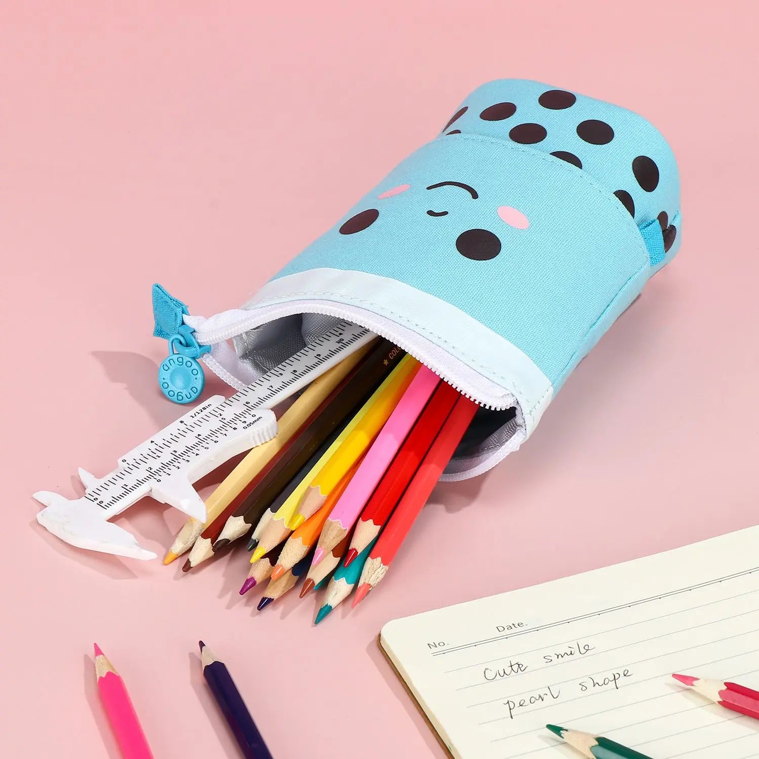 Cute Retractable Boba Milk Tea Pencil Case Organizer - Pink (1Pc)