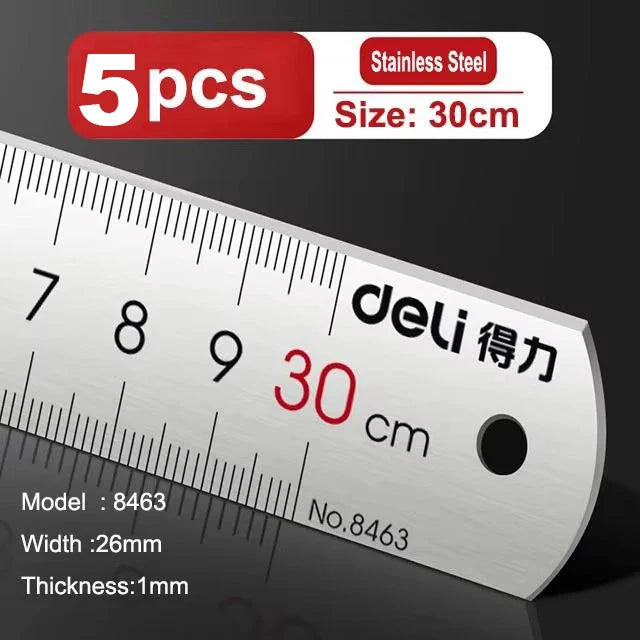 Deli Stainless Steel Ruler 15/20/30cm Metal Straight Ruler for Home School Precision Measuring Drawing Tool Supplies 1/2/5pcs