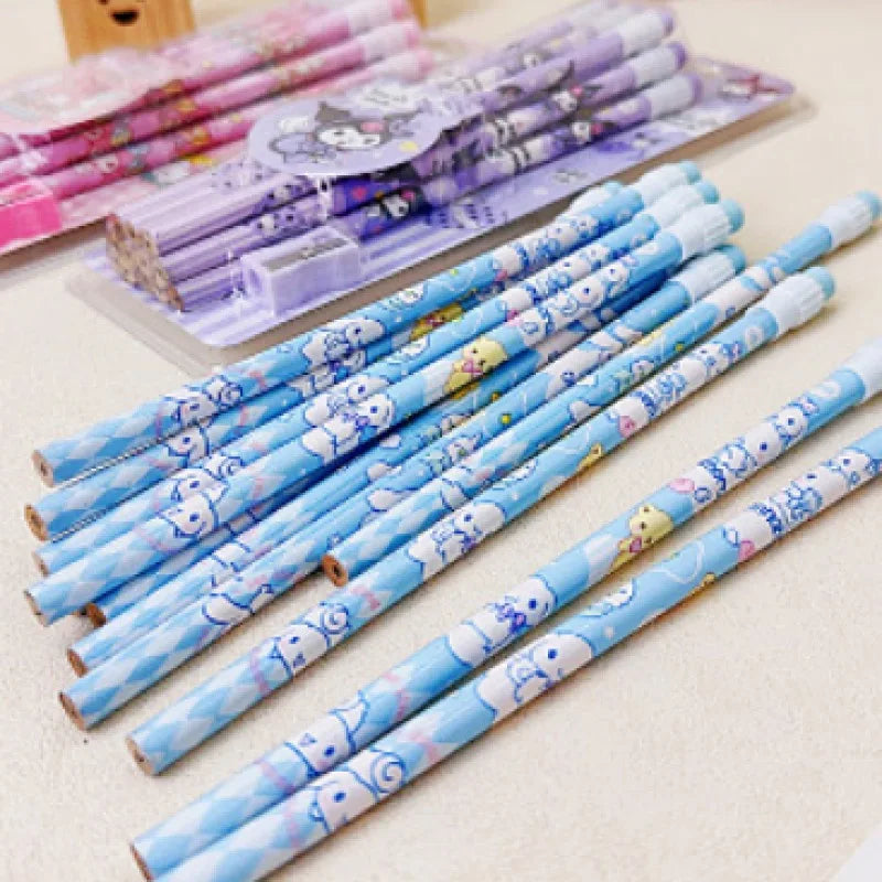 12pcs Cinnamorolls Kuromis Cute Cartoon HB Pencils, 12 Pencils & 1 Pencil Roller Stationery Box Set, Writing & Drawing