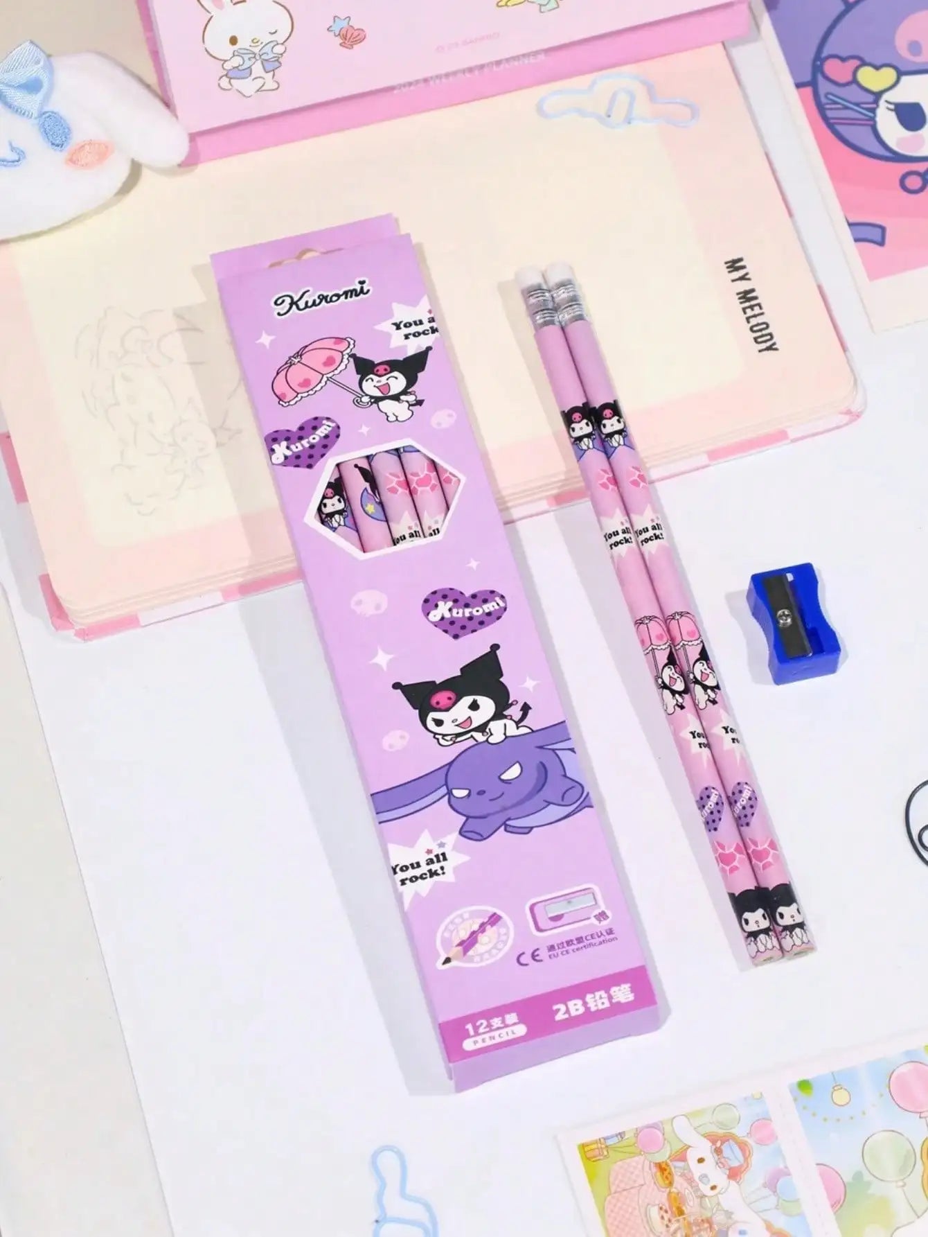 12/36Pcs/set  Pencil with eraser Melody Kuromi Cinnamoroll HB Black Write Draw Pencils Primary Stationery