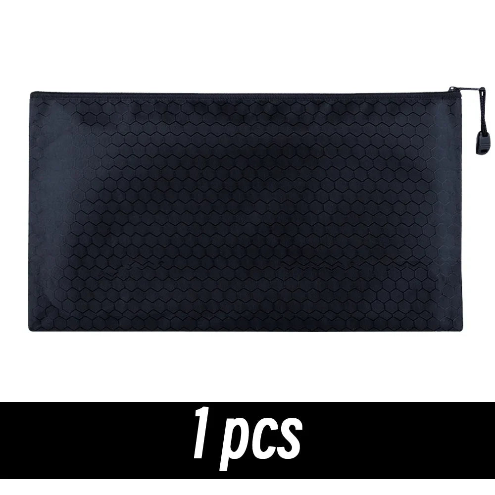 8 Colors Black Grid Pencil Bag Zipper Pouch Bill File Bag Makeup Small Pencil Case Waterproof Office Supplies Travel Accessories