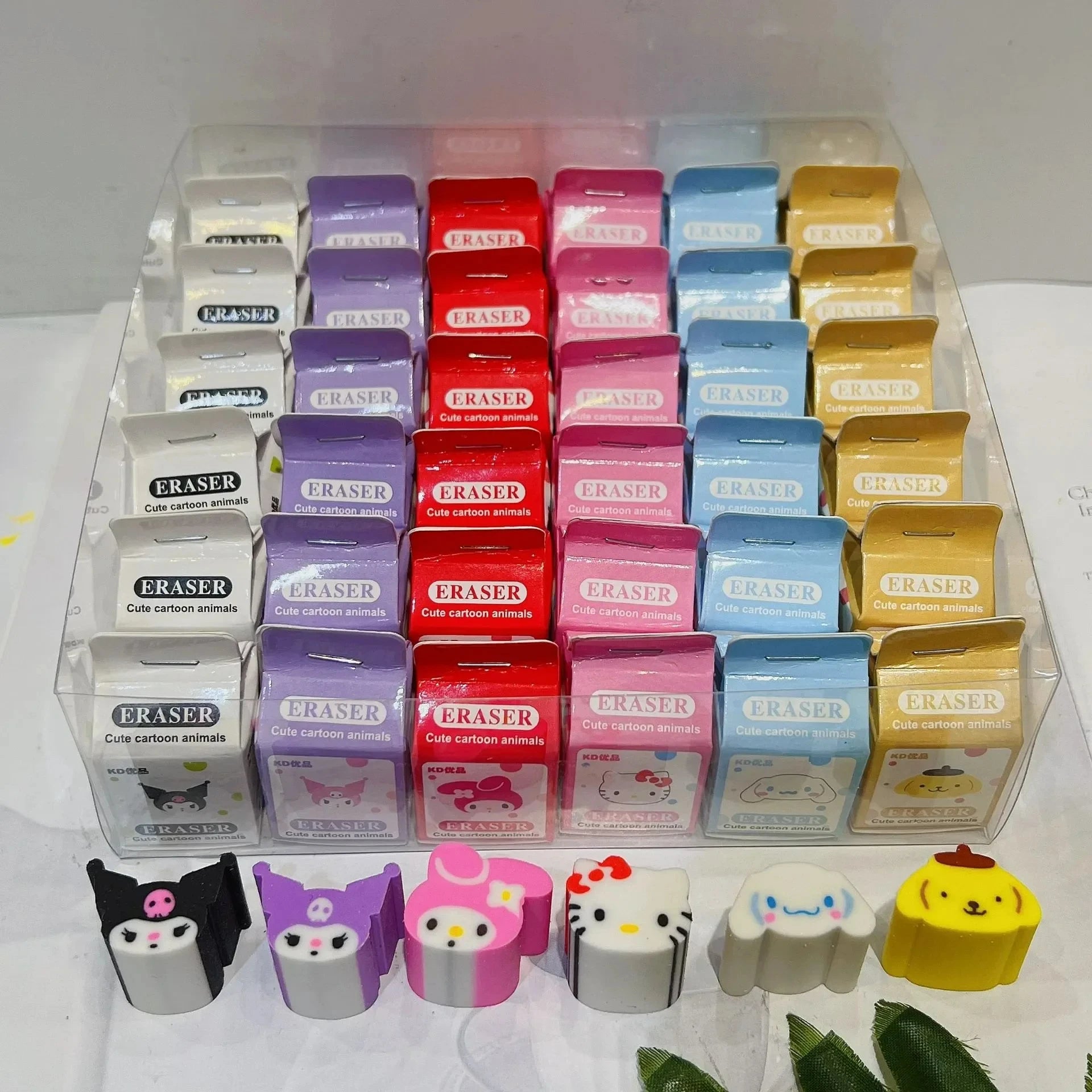 New Sanrio Eraser Kuromi Melody Cinnamoroll Boxed 6/36pcs Cartoon Kawaii Stationery Clean Eraser School Students Birthday Gifts