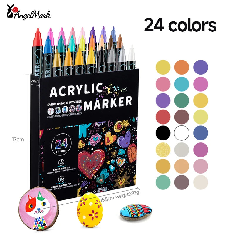 AngelMark Acrylic Marker Pen Double Headed Waterproof Art Painting Supplies School Stationary Graffiti Drawing12-72Colors