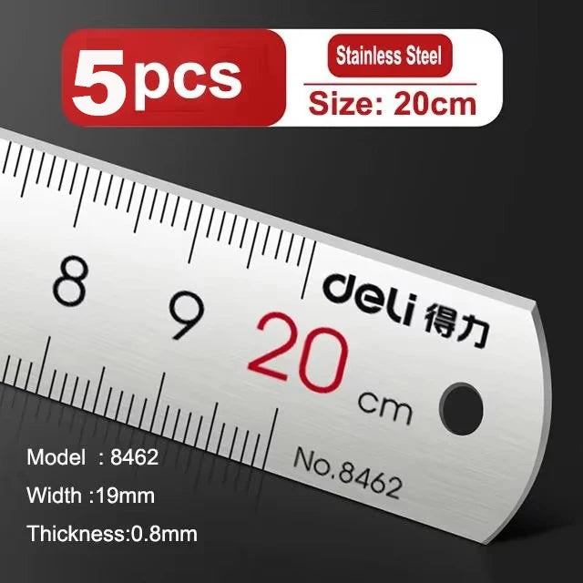 Deli Stainless Steel Ruler 15/20/30cm Metal Straight Ruler for Home School Precision Measuring Drawing Tool Supplies 1/2/5pcs
