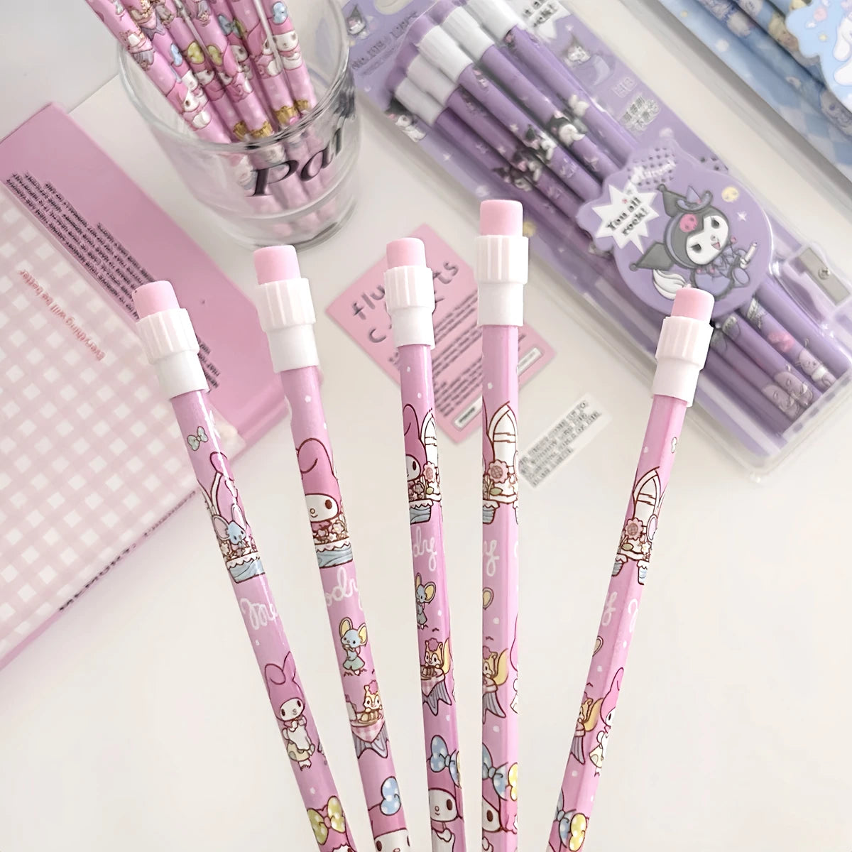 Sanrio 12Pc Kawaii HB Pencil Set – Kuromi, Cinnamoroll & Box for Writing