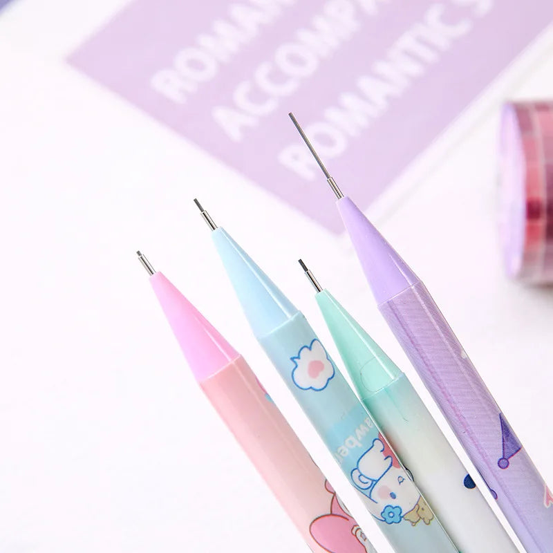 Sanrio Cartoon Mechanical Pencil 12pcs Kuromi Melody Pochacco Movable Pen  Primary School Student Stationery 0.5 Black