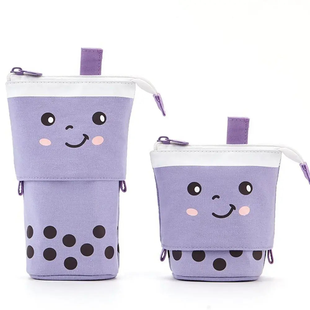 Cute Retractable Boba Milk Tea Pencil Case Organizer - Pink (1Pc)