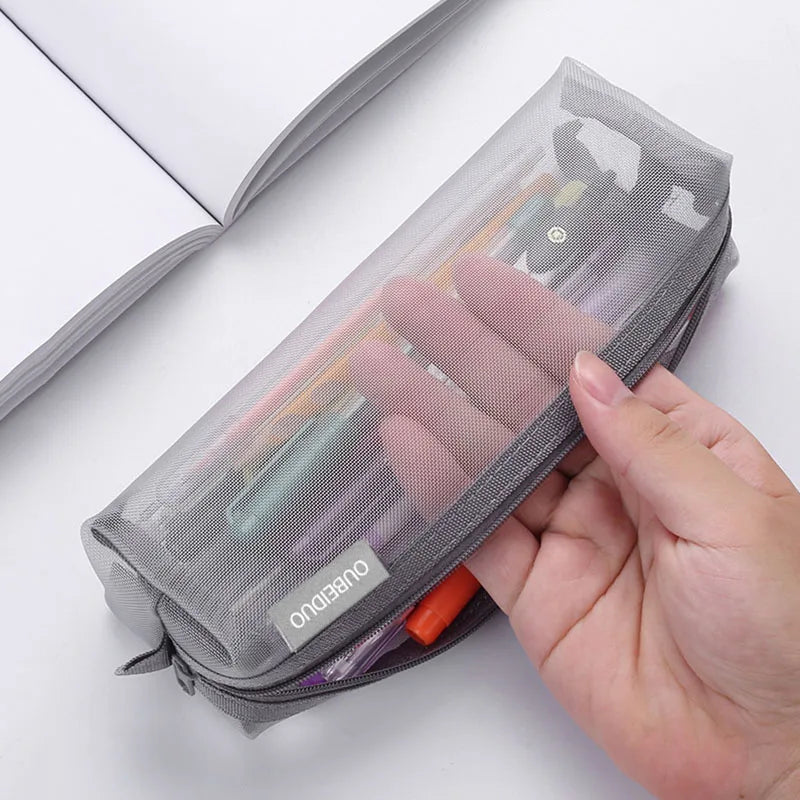 Mesh Pencil Case Transparent Pens Pouch Cute Simple Aesthetic Bag