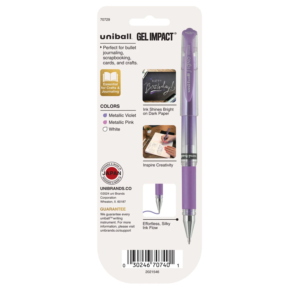 ™ Signo Gel Impact Pens, Bold Point (1.0Mm), Assorted Metallic, 3 Pack