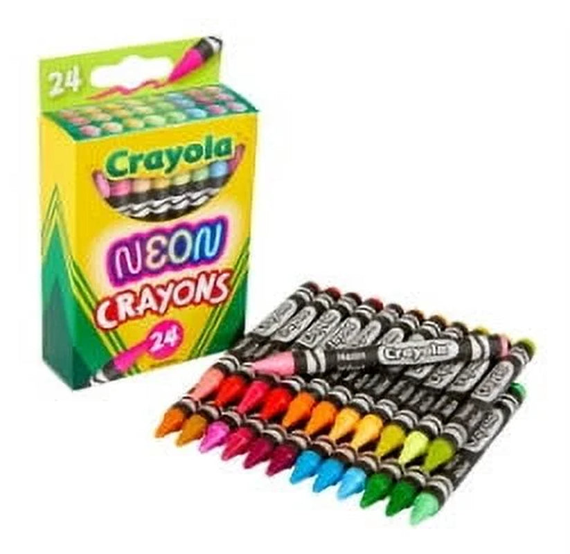 Neon Crayons, 24 Ct, School Supplies, Classroom Must Haves, Cute Crayons, Arts & Crafts, Coloring Gift for Kids, Ages 3+