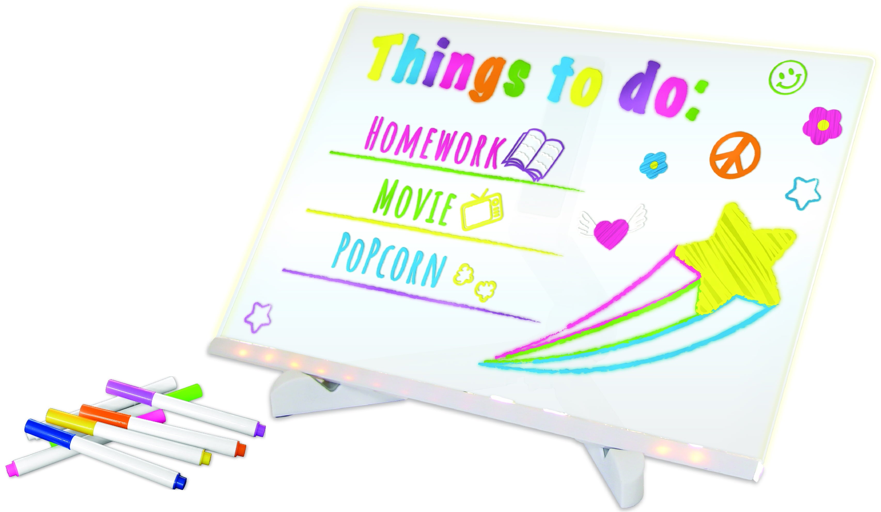 (2 Pack) Space Light Acrylic 12 Inch Dry Erase Board with Light with 7 Color Markers Neon Glow LED Light-Up Message Board with Stand