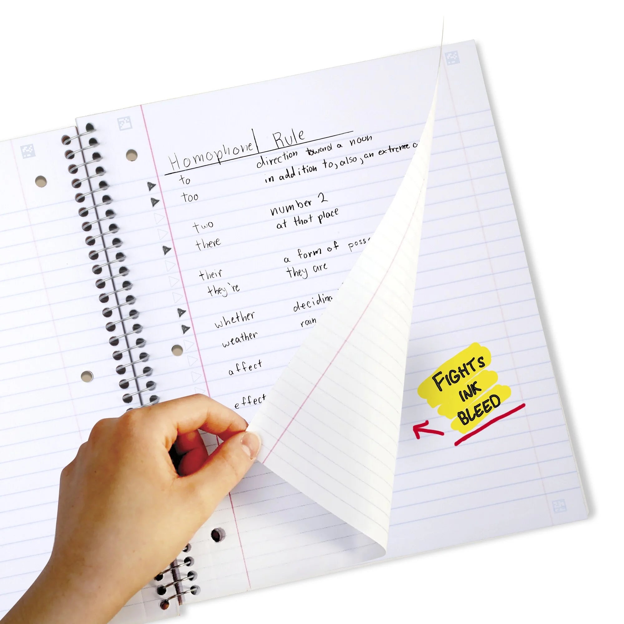 Spiral Notebook + Study App, 5 Subject, Wide Ruled, 8" X 10.5", Fire Red