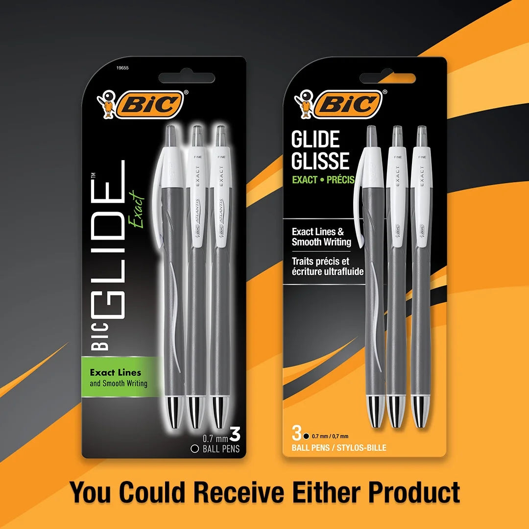 Glide Exact Retractable Ballpoint Pens, Fine Point, 0.7 Mm, Black Ink, 3 Count