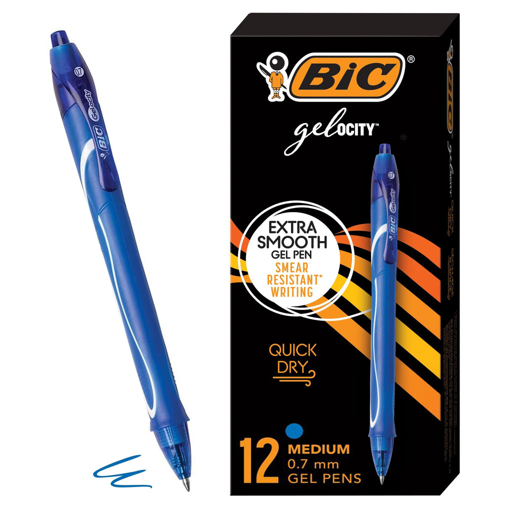 Gel-Ocity Retractable Quick Dry Blue Gel Pens, Medium Point, 12-Count