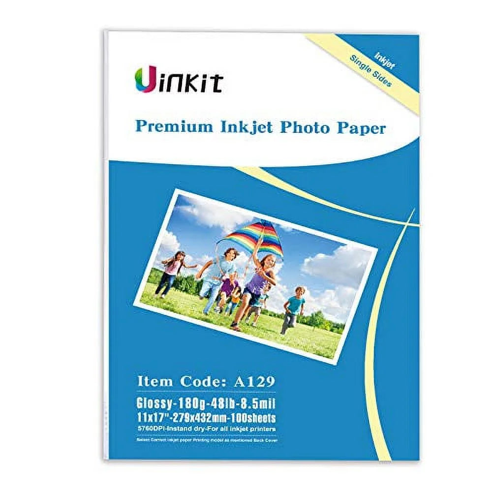 100 Sheets Photo Paper 11X17 Glossy Inkjet 50Lb Value Packed Brochure Poster Playbill Obituary Papers for Funerals Bulletin Gallery Show Photographic 11 X 17 Copy Printing A3