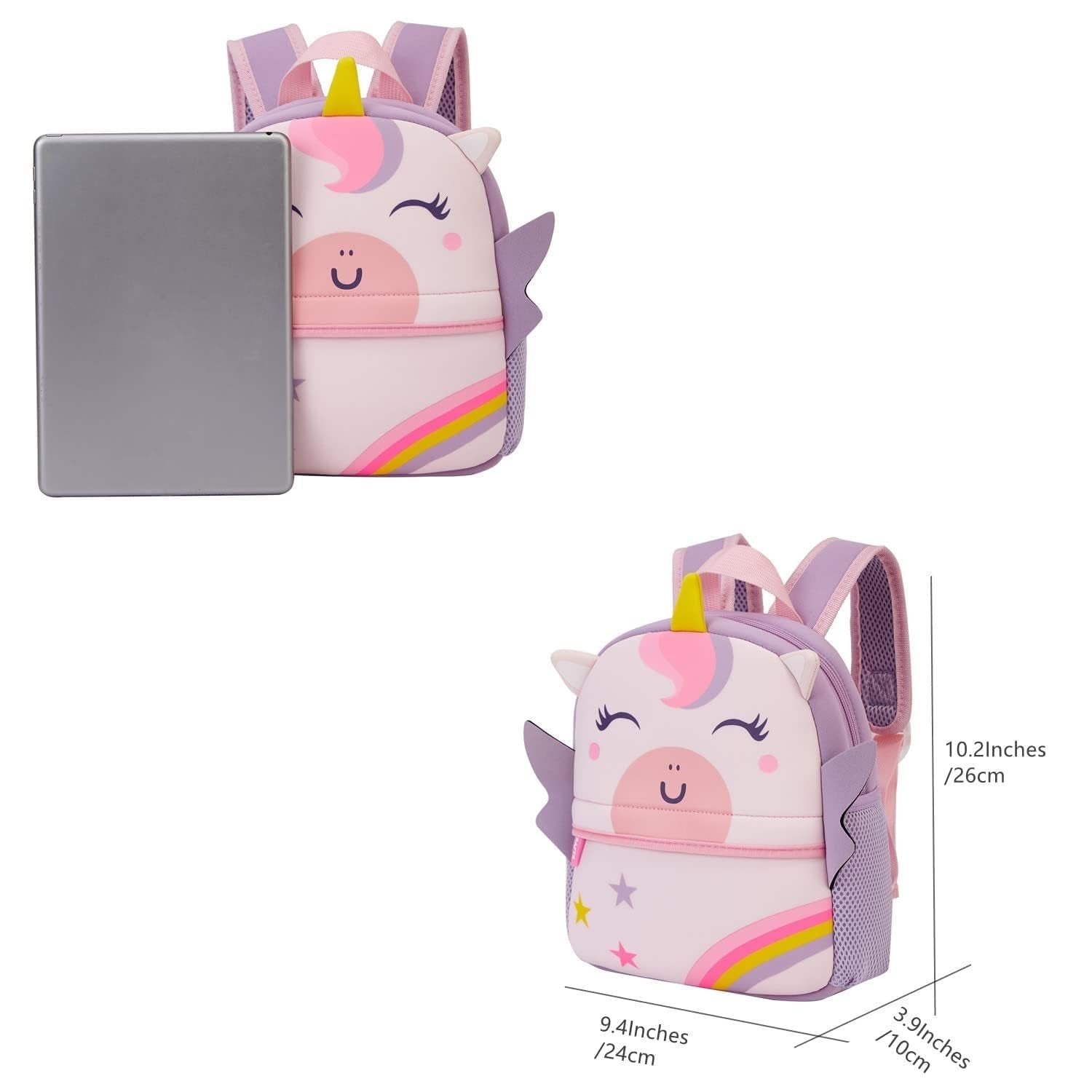 Preschool Toddler Backpack with Leash, 3D Cute Cartoon Neoprene Animal Schoolbag for Kids Boys Girls(Baby Unicorn)