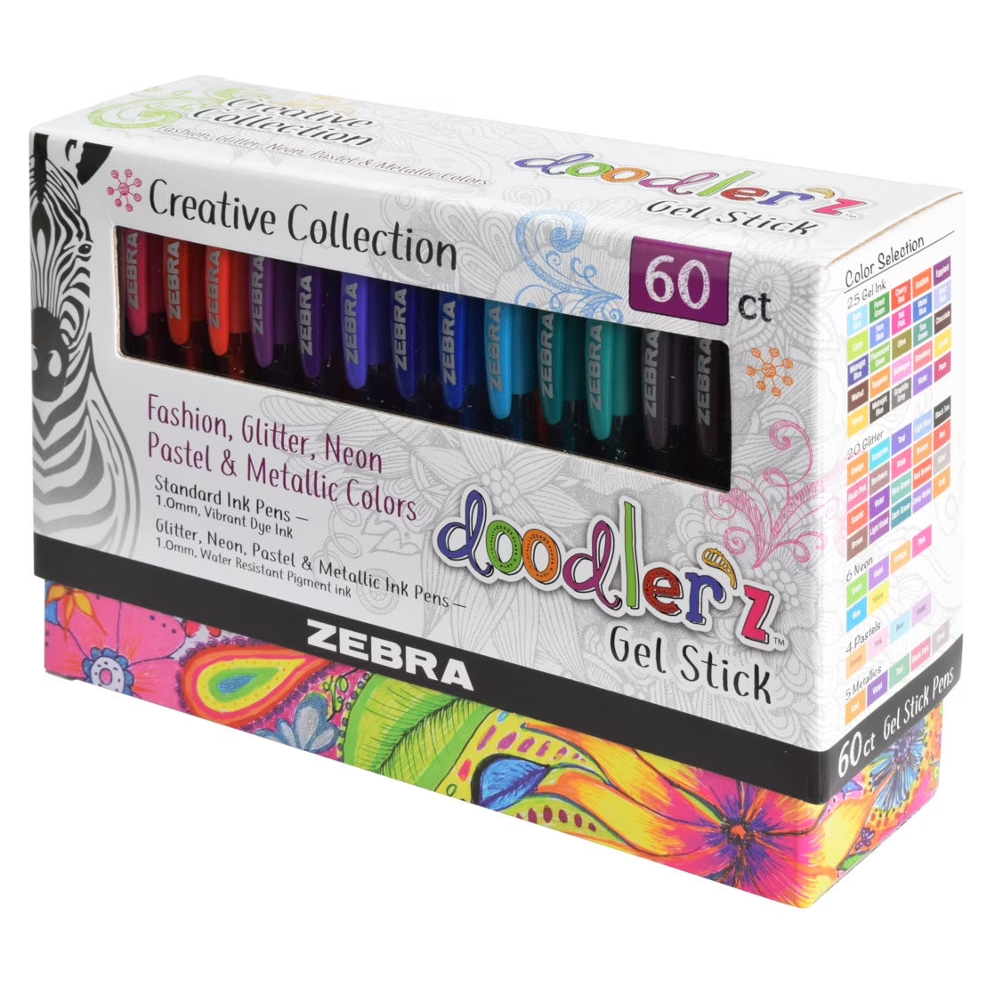 Doodlerz Gel Stick Pens, Bold Point 1.0Mm, Assorted Colors, 60-Count