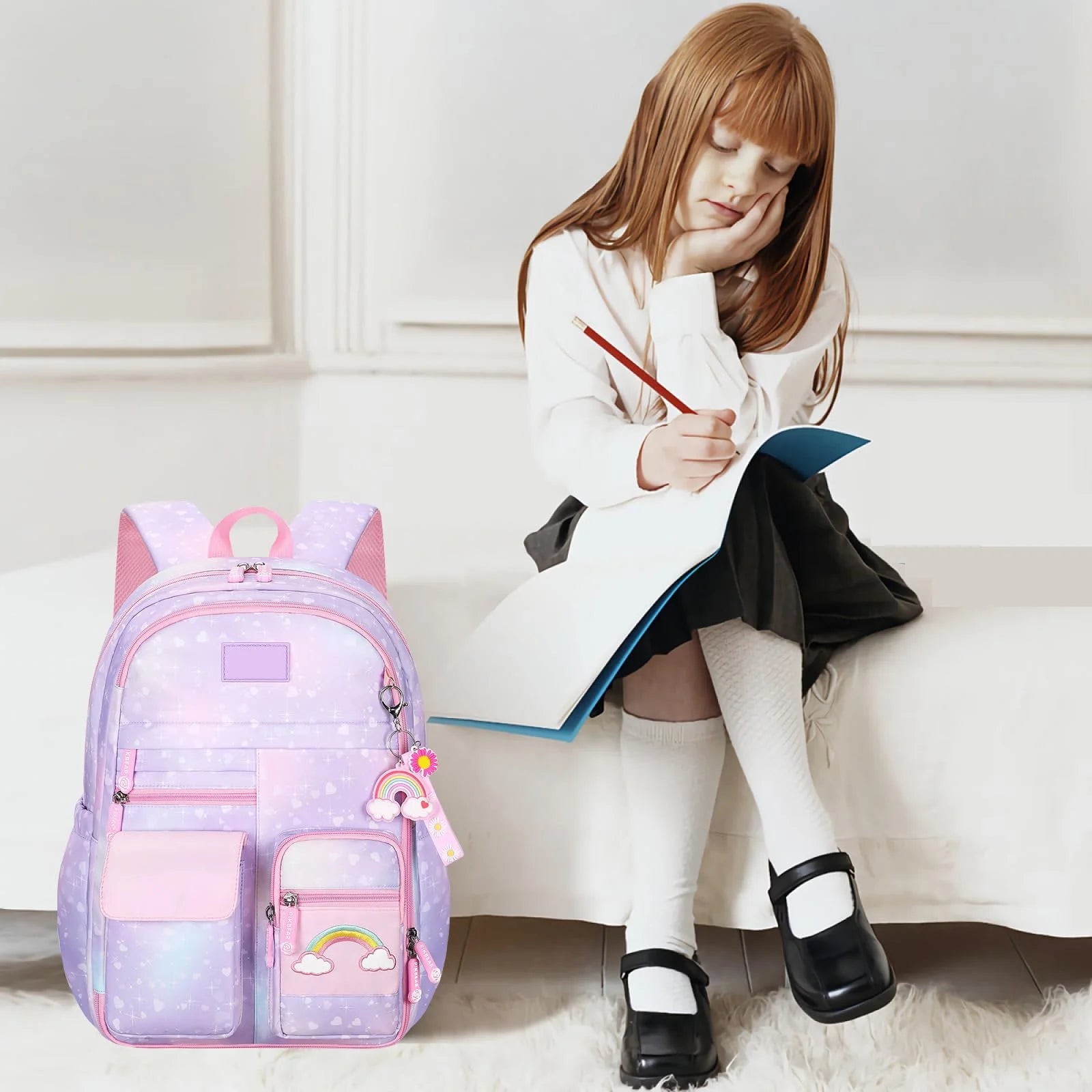School Bag Backpacks for Girls,Shoulder Children School Bookbags for Kids,Primary School Season Gift,Purple