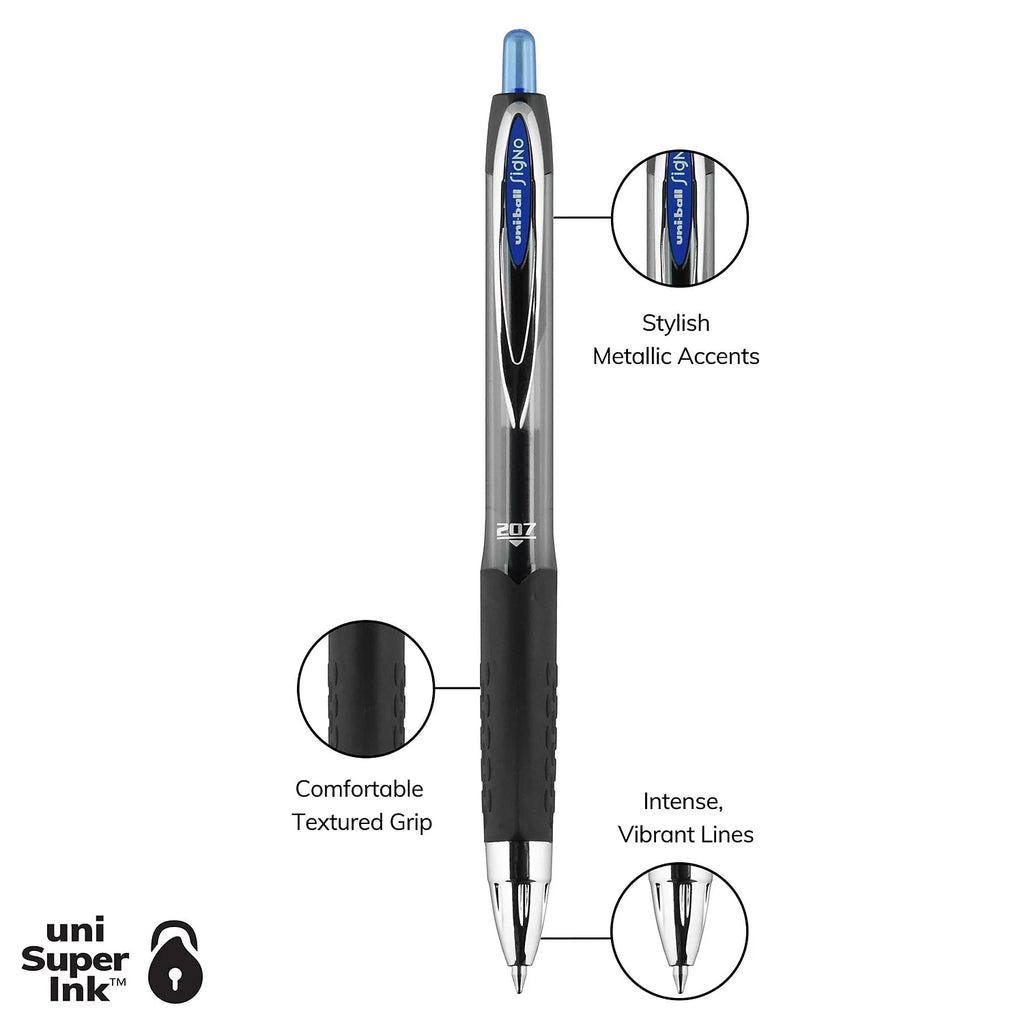 Uni-Ball UBC45532PP 0.7 Mm 207 Gel Pen, Blue - Pack of 4