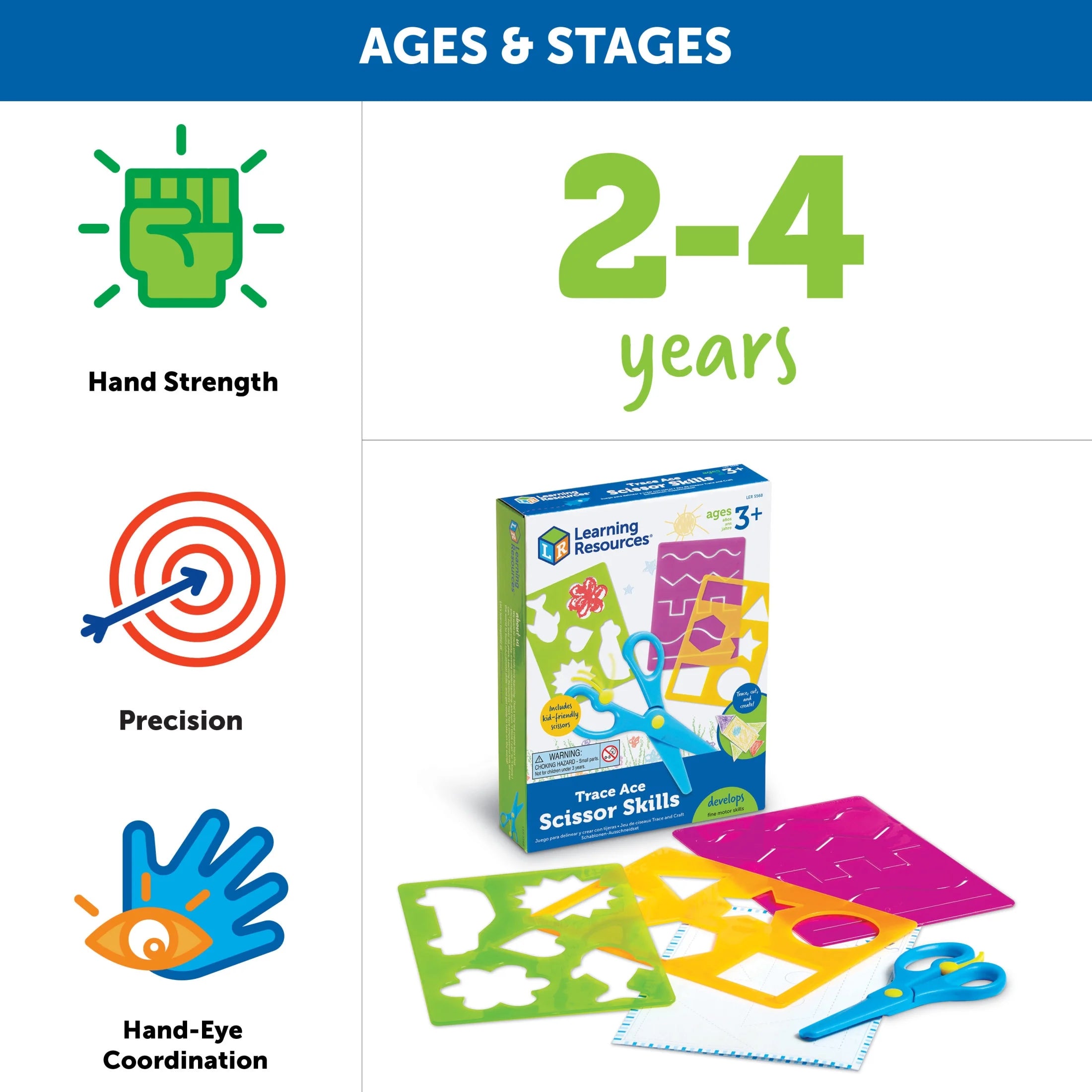 Trace Ace Scissor Skills Set - 7 Pieces, Boys and Girls Ages 3+ Fine Motor Tools for Toddlers, Scissor Skills for Toddlers