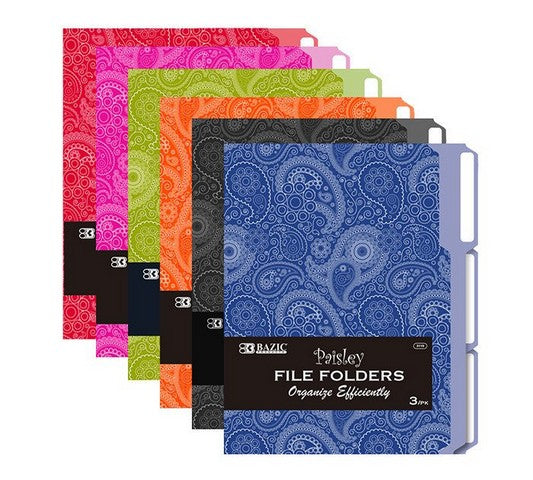 Bazic 3115   1/3 Cut Letter Size Paisley File Folder (3/Pack) Case