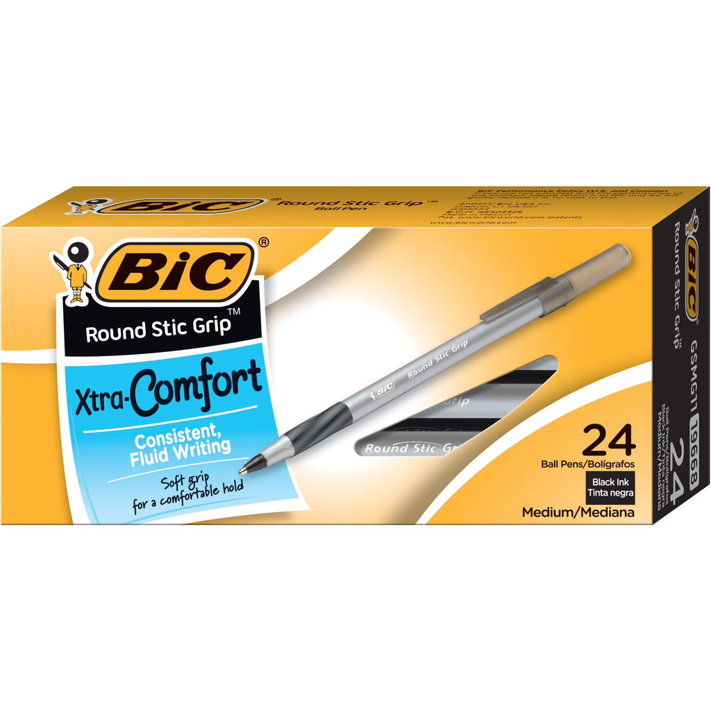 round Stic Xtra Comfort Ballpoint Pen, Bold Point, 1.2 Mm, Black Ink, 24 Count