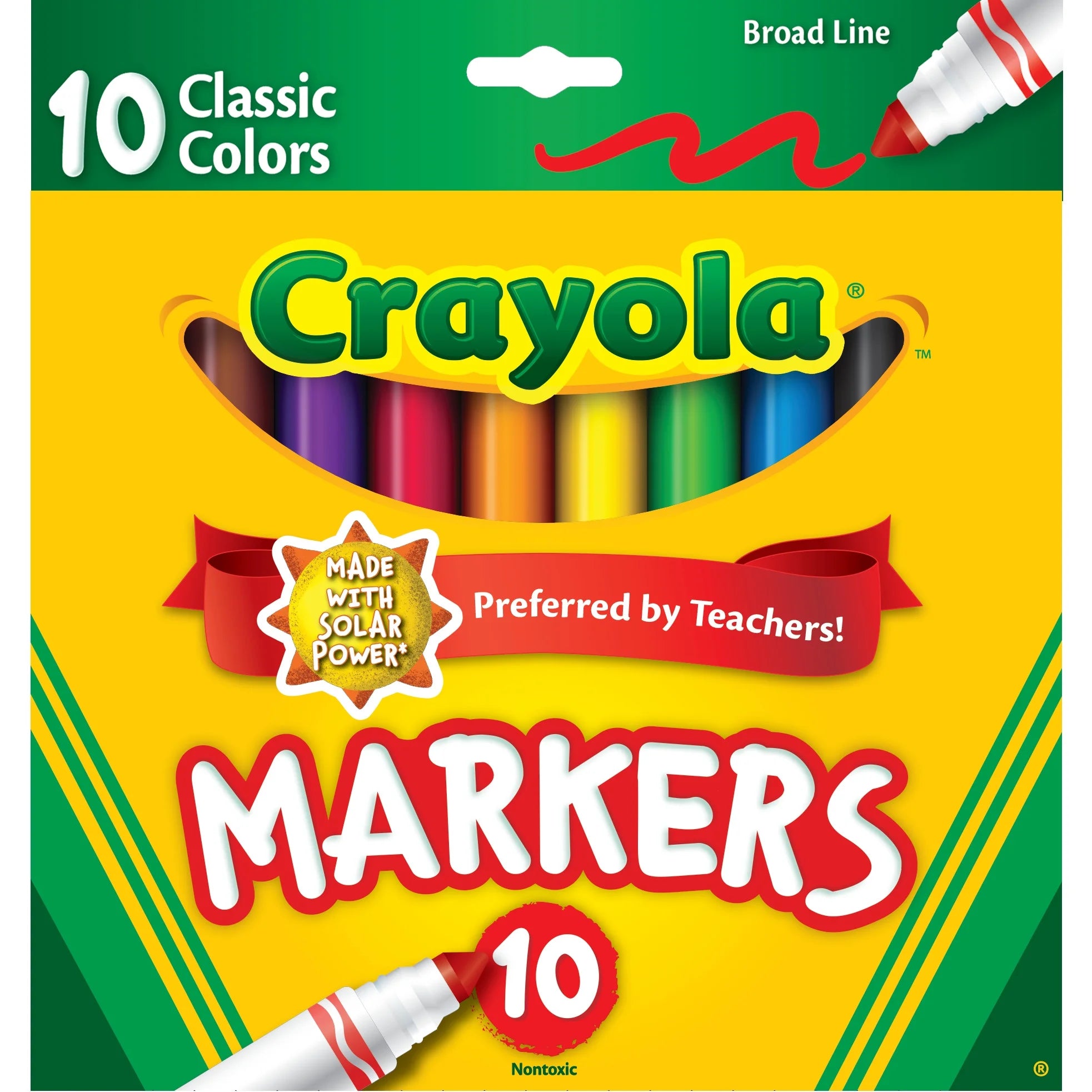 Broad Line Markers, 10 Ct Classic Colors, School Supplies for Teachers and Kids, Classroom Essentials, 3+
