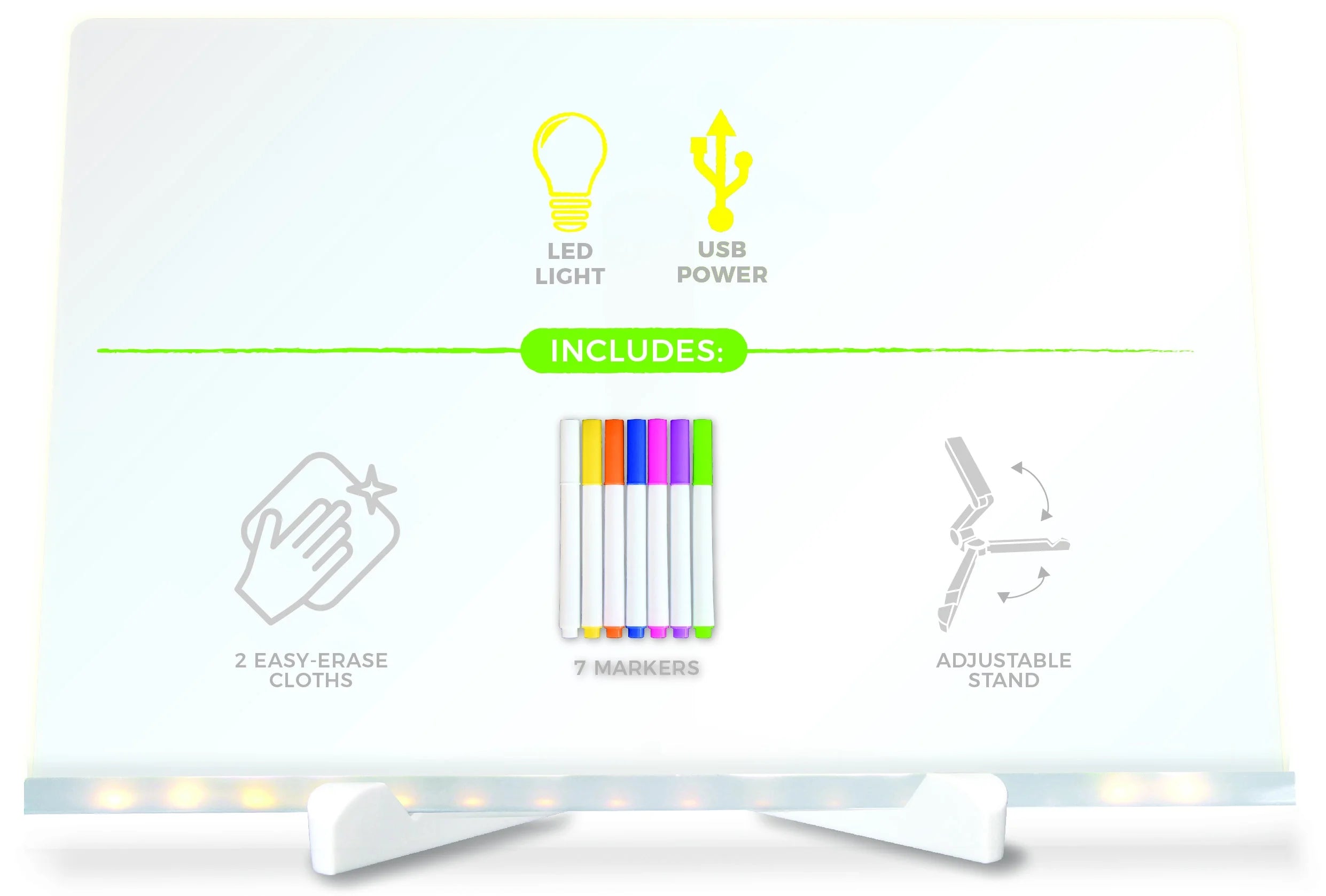 (2 Pack) Space Light Acrylic 12 Inch Dry Erase Board with Light with 7 Color Markers Neon Glow LED Light-Up Message Board with Stand