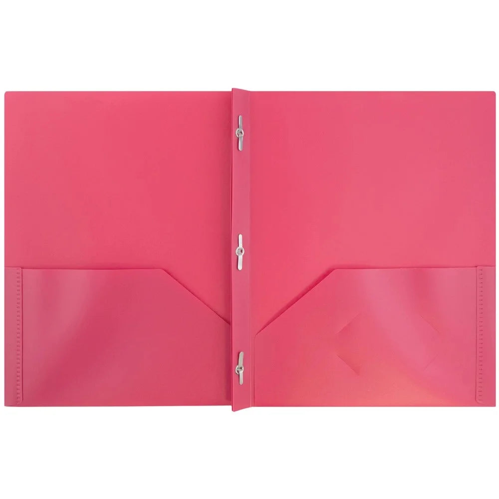 Plastic 2 Pocket School Prong Folders, 9.5 X 11.75, Assorted Primary Colors, 6/Pack